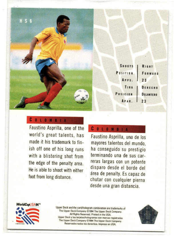 1994 Upper Deck World Cup French/Dutch Hot Shots Faustino Asprilla #HS6 2