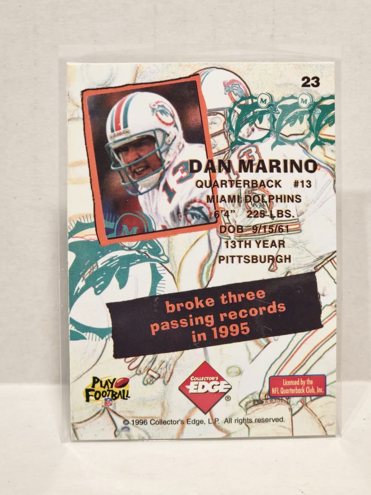 1995 Collector's Edge Nitro Redemption #23 Dan Marino HOF 2