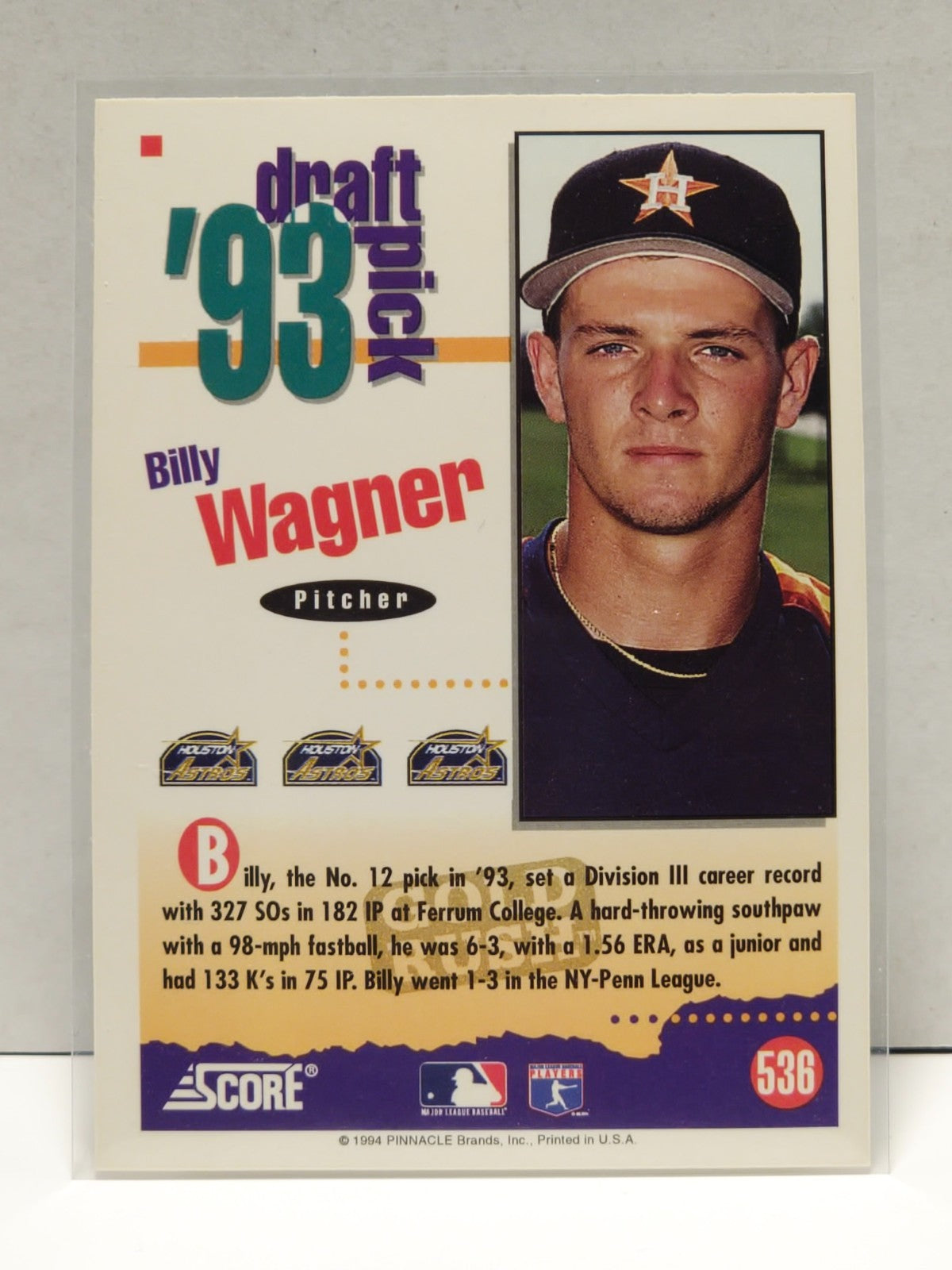1994 Score - Billy Wagner #536 Gold Rush (RC) 2