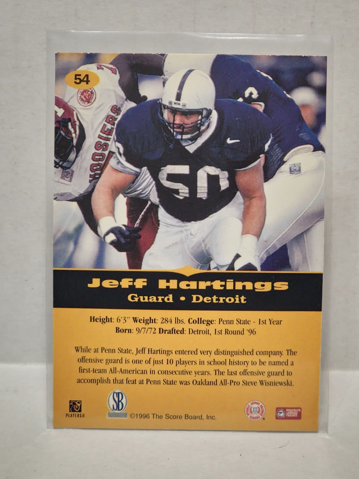 Jeff Hartings 1996 Score All Sport PPF #54 Rookie RC Detroit Lions 2