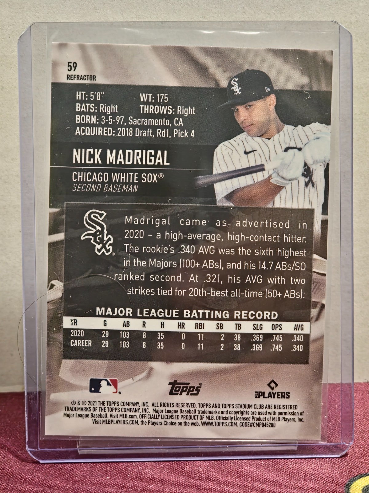 2021 Topps Stadium Club - Nick Madrigal #59 Refractor RC (FLR) 2