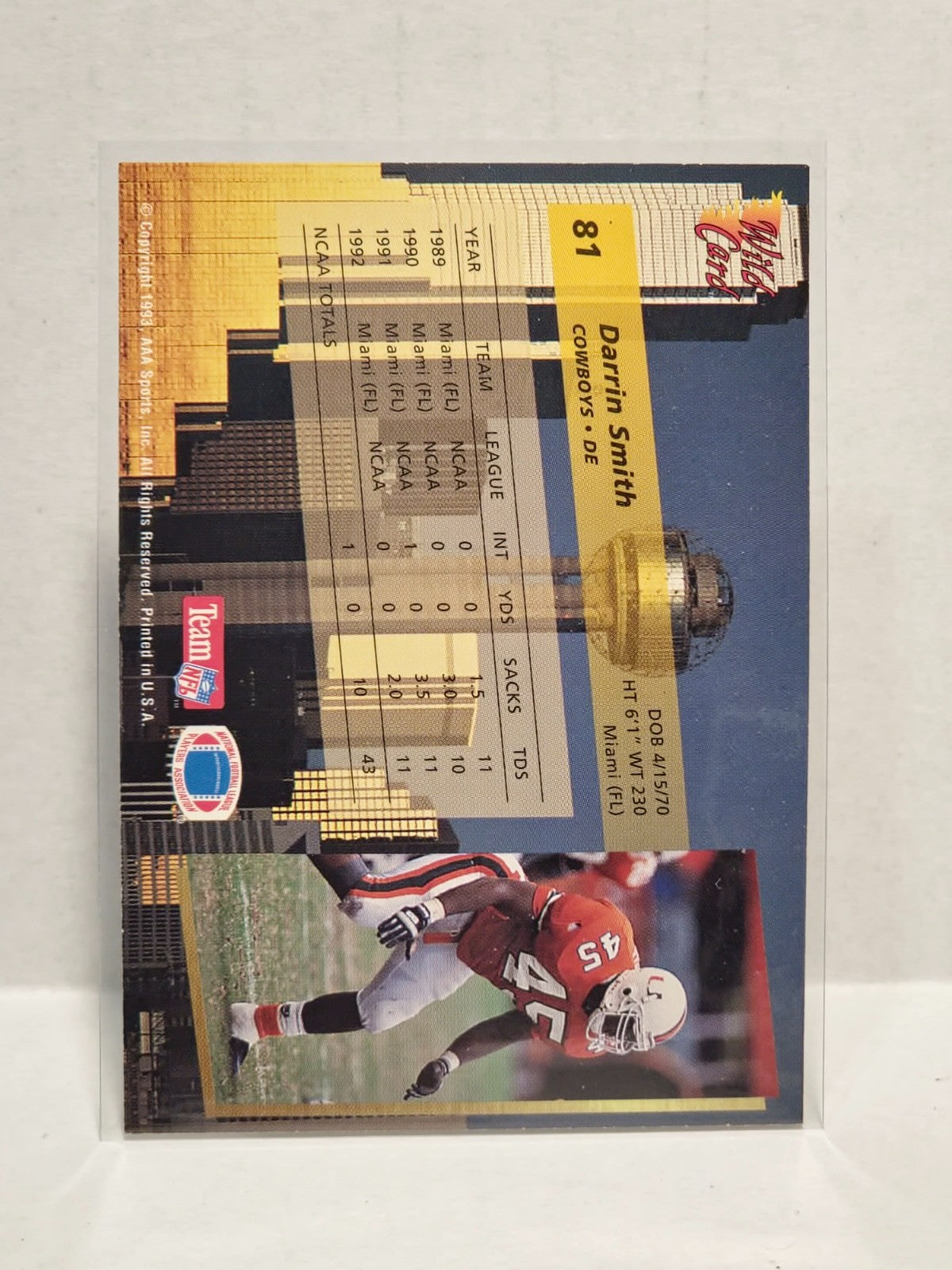 1993 Wild Card - Darrin Smith #81 5 Stripe (RC) 2