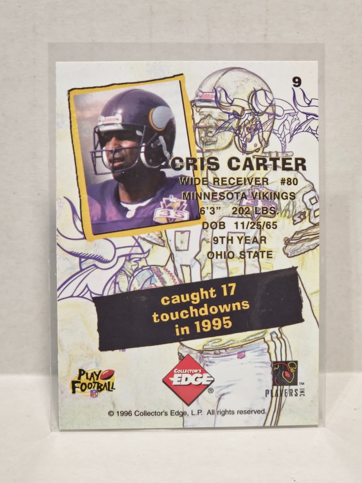 1995 Collector's Edge Nitro Redemption #9 Cris Carter HOF 2
