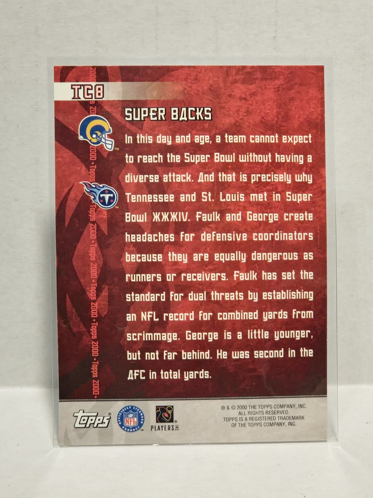 2000 Topps TC8 Marshall Faulk & Eddie George Super Backs Insert 2
