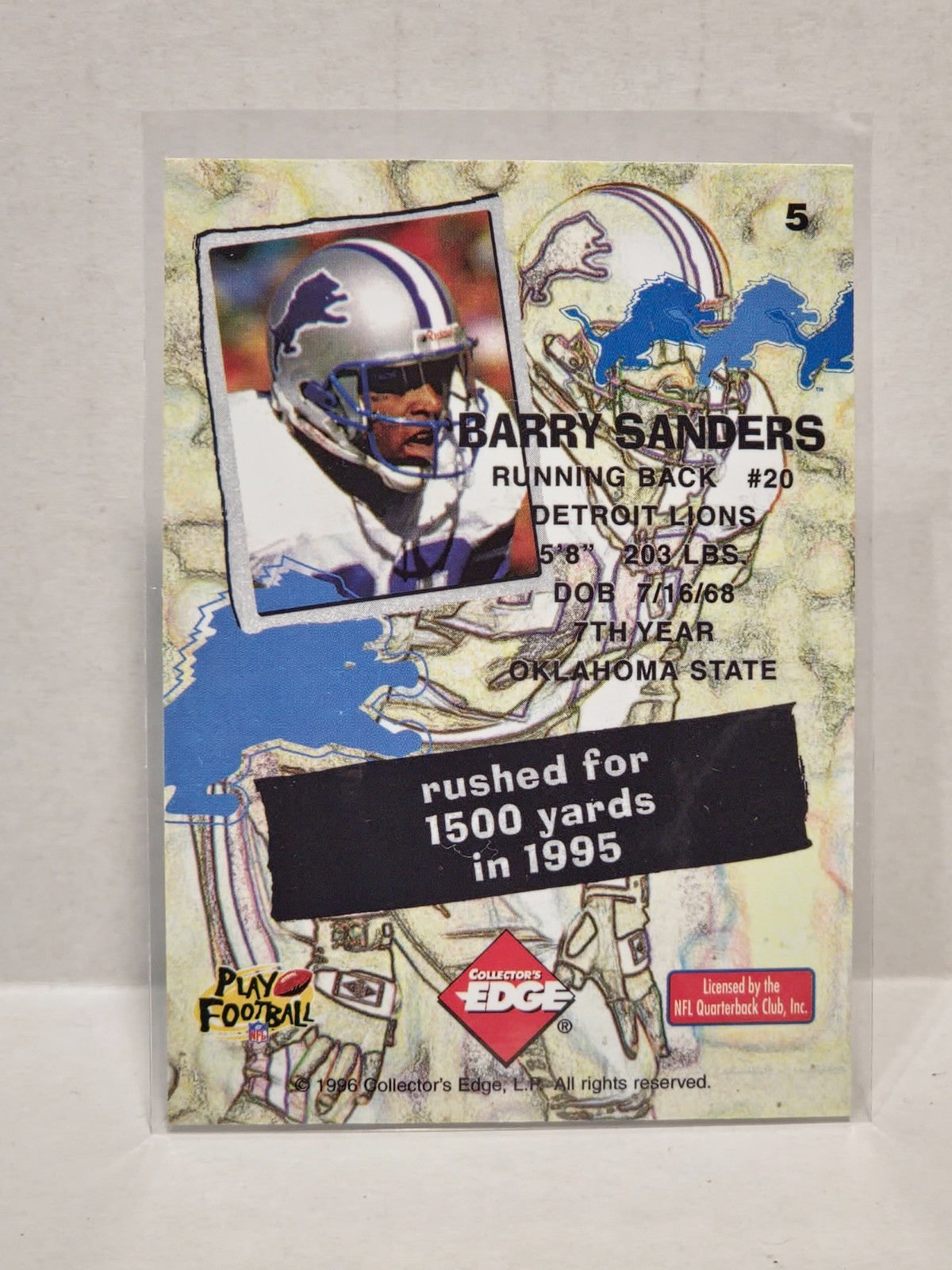 1995 Collector's Edge Nitro Redemption Barry Sanders #5 HOF 2