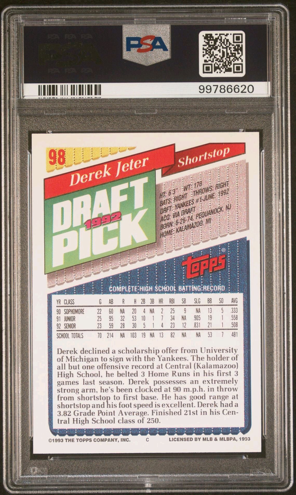 1993 Topps & 1992 Classic Derek Jeter RC HOF Lot of 3