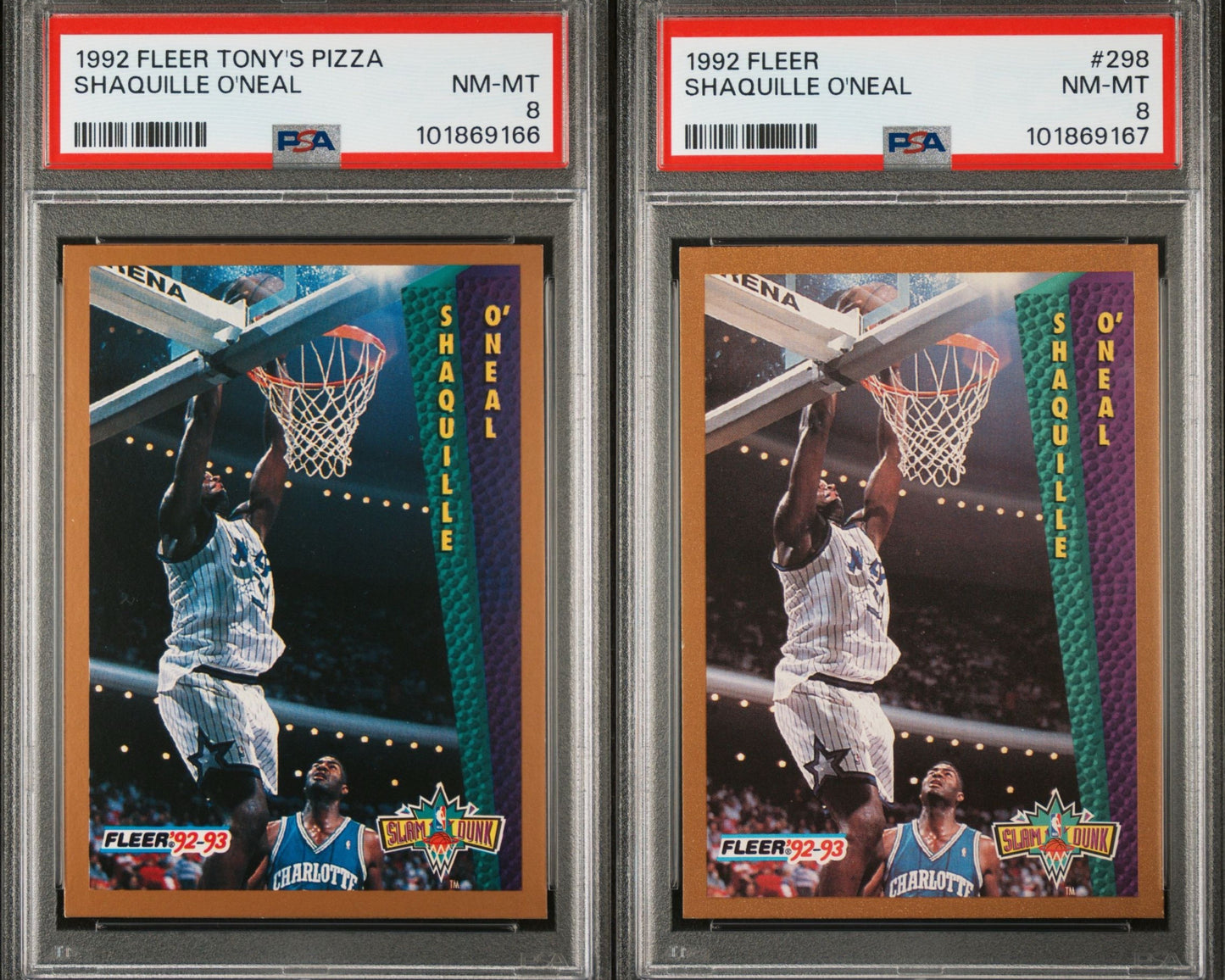 1992 Fleer #298 TONY'S PIZZA Shaquille O'Neal 2 card Lot