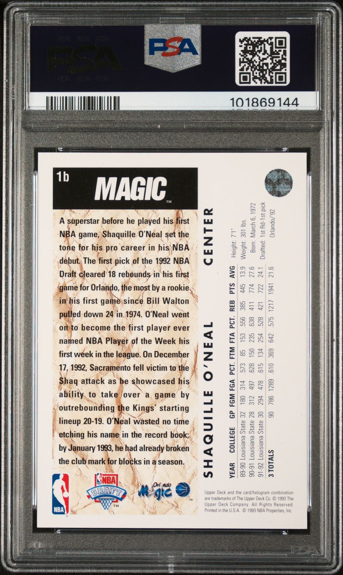 1992 Upper Deck #1 Shaquille O'Neal + Redemption 4 Card Lot