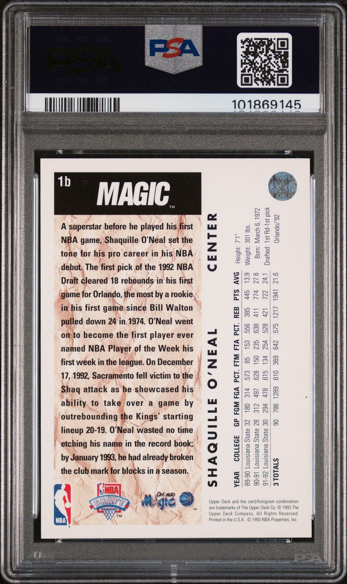 1992 Upper Deck #1 Shaquille O'Neal + Redemption 4 Card Lot