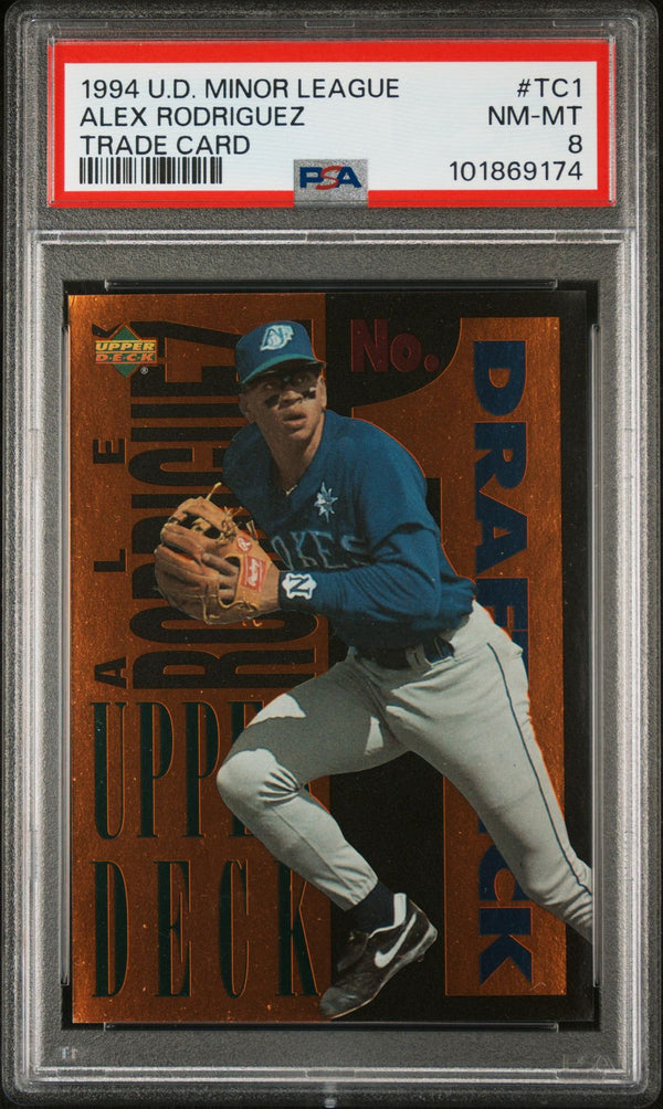 1994 UD Minor League Trade Card #TC1 Alex Rodriguez RC PSA 8 NM-MT Baseball Card