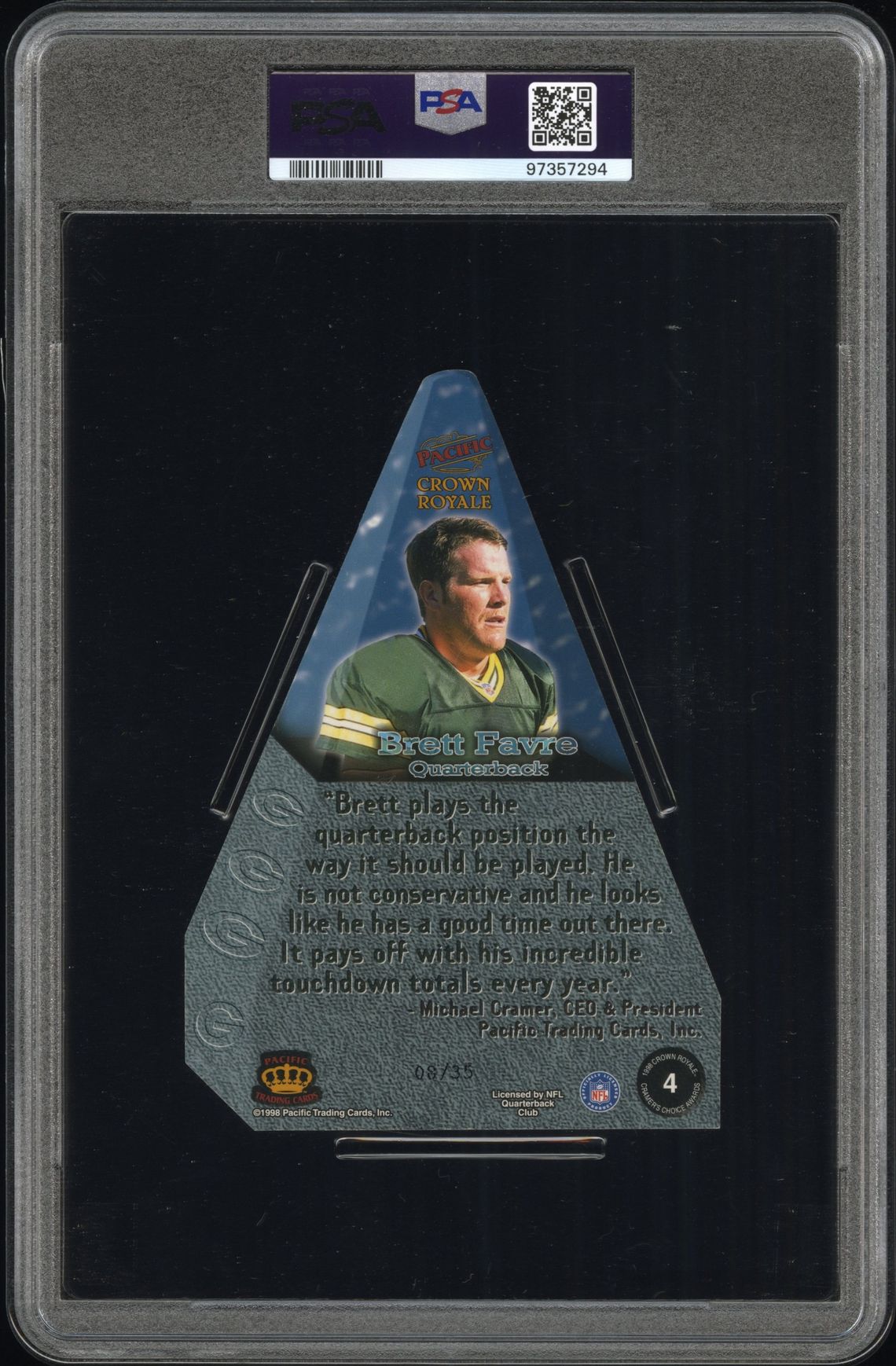 1998 Pacific Crown Royale Cramer's Choice Jumbo #4 Favre /35 POP 1