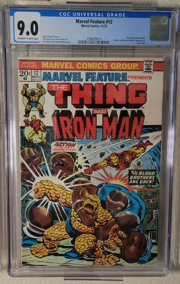 Marvel Feature # 12 CGC 9.0 1973 Iron Man Thanos App Thing Blood Bros Last Issue