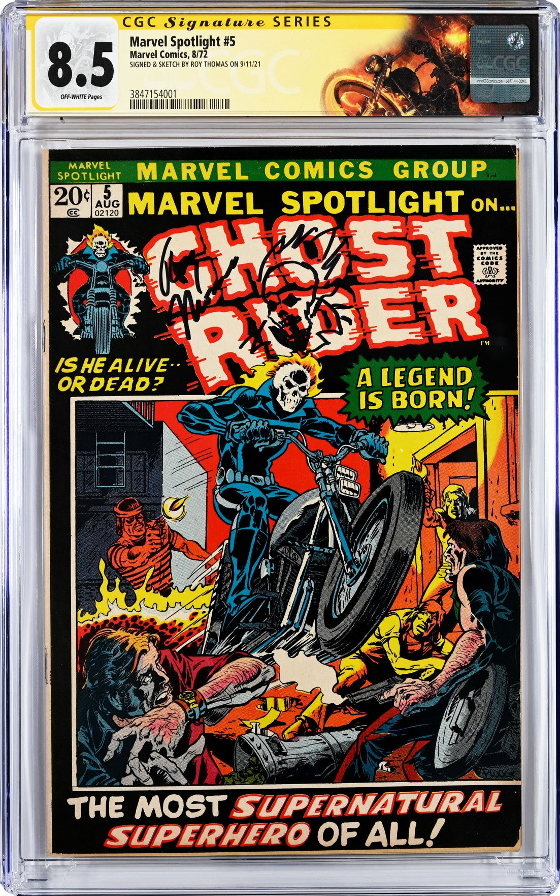Marvel Spotlight #5 1st app of Ghost Rider Signed & Sketch Roy Thomas