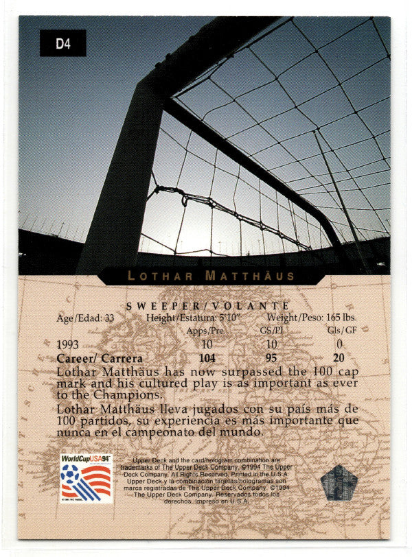 1994 World Cup English/Spanish German Holograms Lothar Matthaus Matthaeus #D4 2