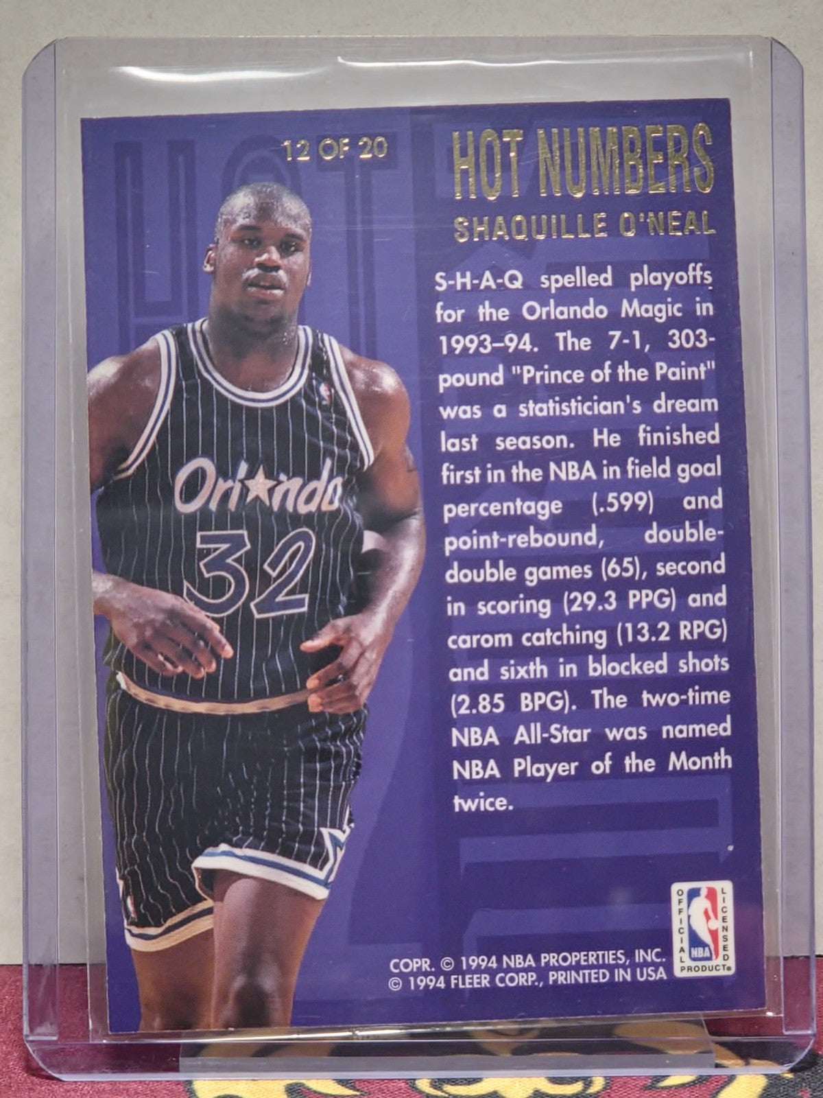 1994-95 Flair Shaquille O'Neal Hot Numbers Insert I #12 Magic 2