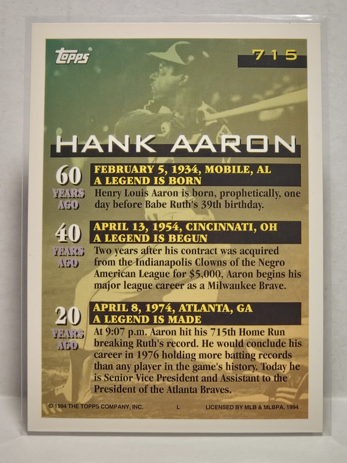 1994 Topps Gold - Hank Aaron #715 2