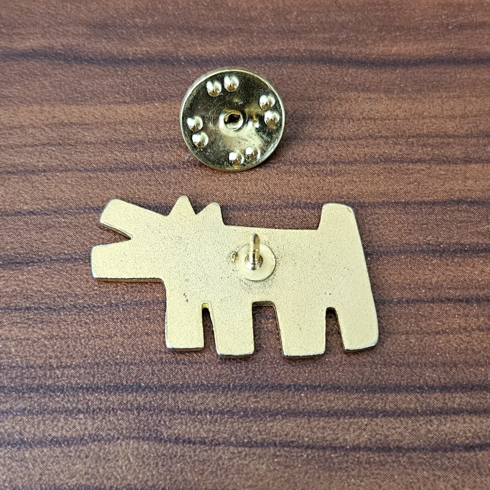 RARE Vintage Keith Haring Barking Dog Yellow Enamel Lapel Pin 1980s 2