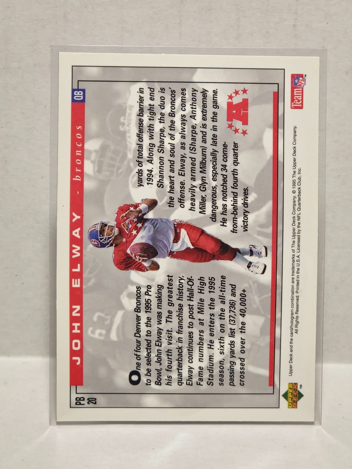 1995 Upper Deck Pro Bowl Holograms John Elway #PB20 HOF 2