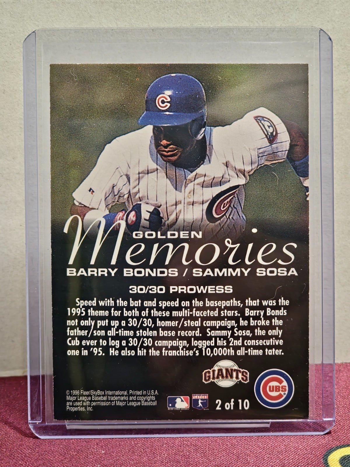 1996 Fleer Golden Memories BARRY BONDS / SAMMY SOSA insert #2 of 10 (FLR) 2