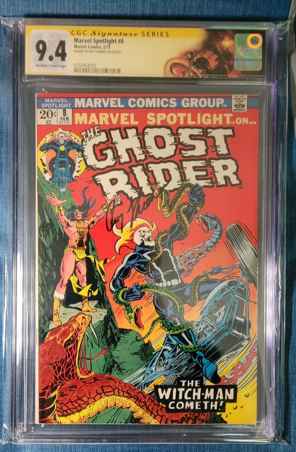 1973 Marvel Spotlight 8 Ghost Rider CGC Signature Series 9.4 NM  Roy Thomas Sig