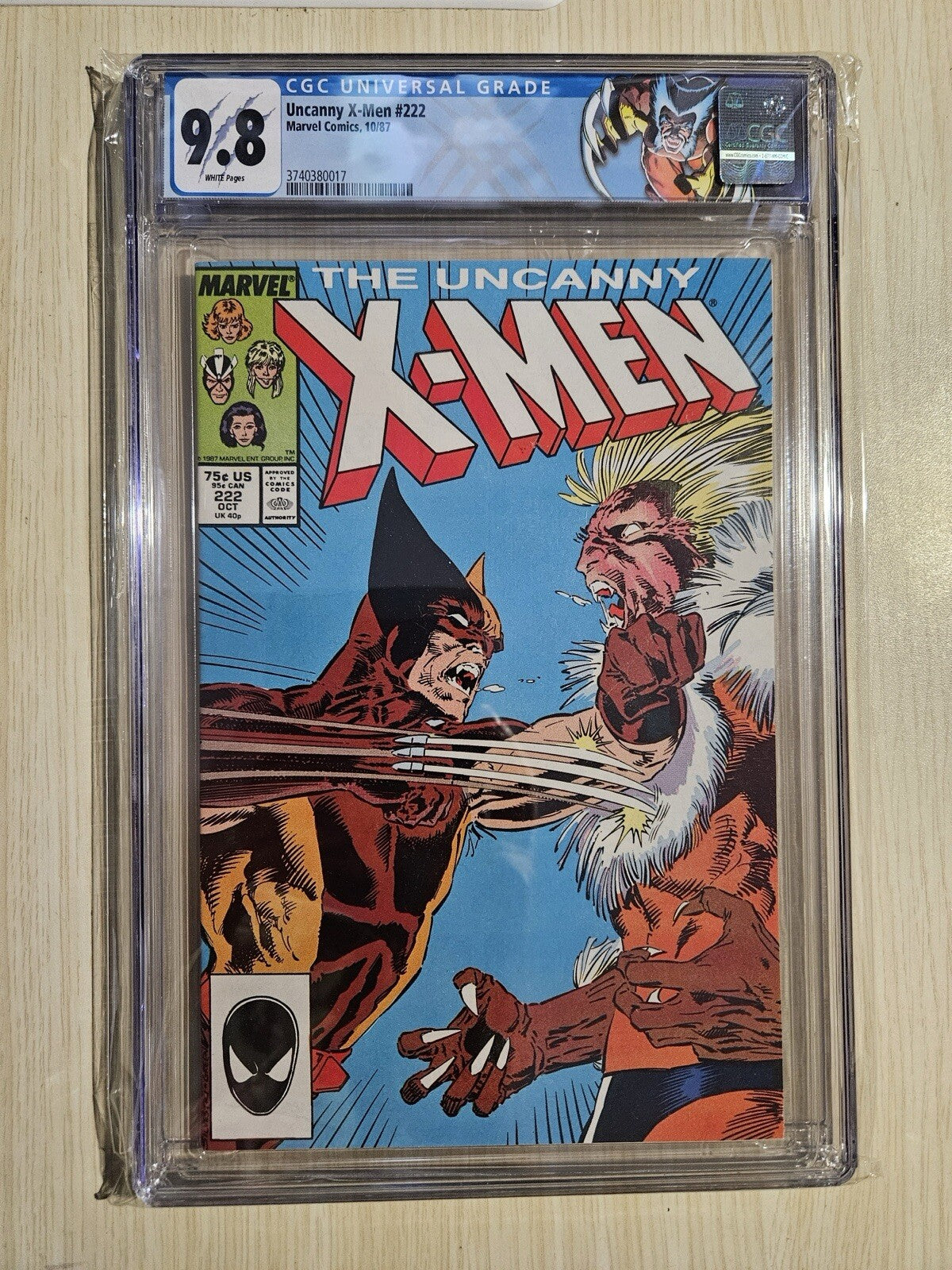 Uncanny X-Men 222 CGC 9.8 1987 Wolverine Vs. Sabretooth WP Custom Retired Label 1