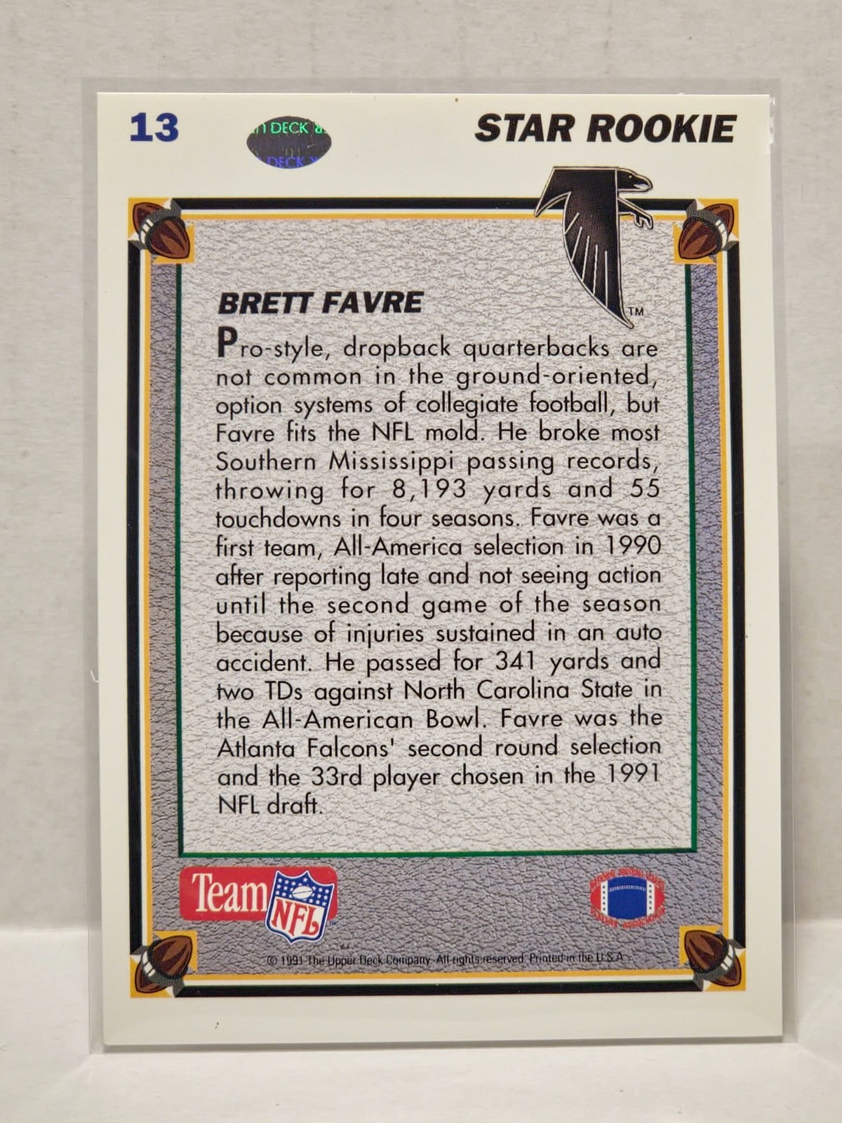 1991 Upper Deck - Brett Favre #13 (RC) 2