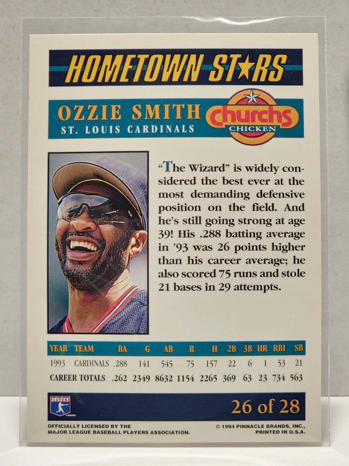1994 Church's Chicken Hometown Stars - Ozzie Smith #26 Gold 2