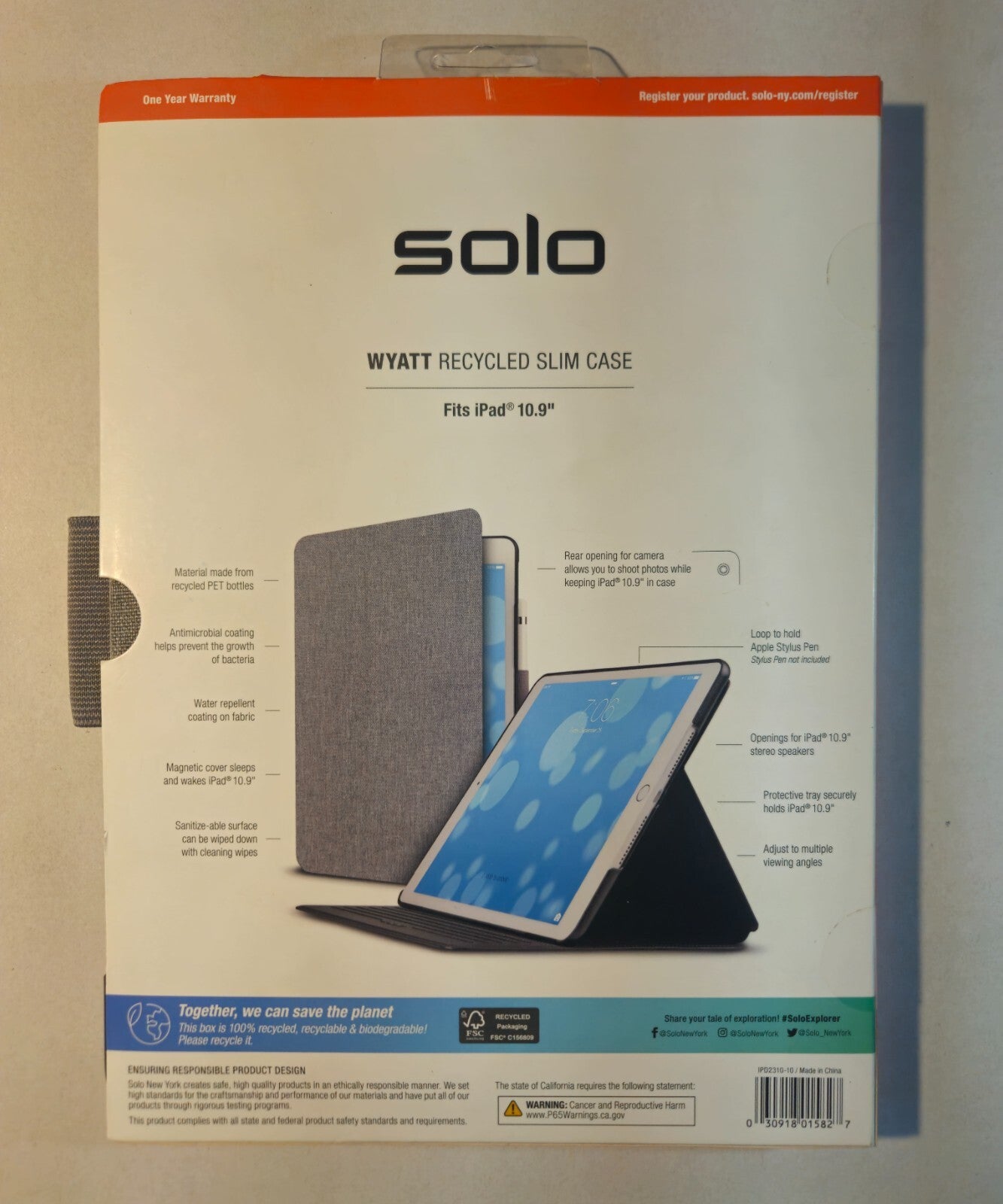 Solo Wyatt Slim Case Folio for iPad 10.9" (10th Gen) with Stylus Holder Recycled 2