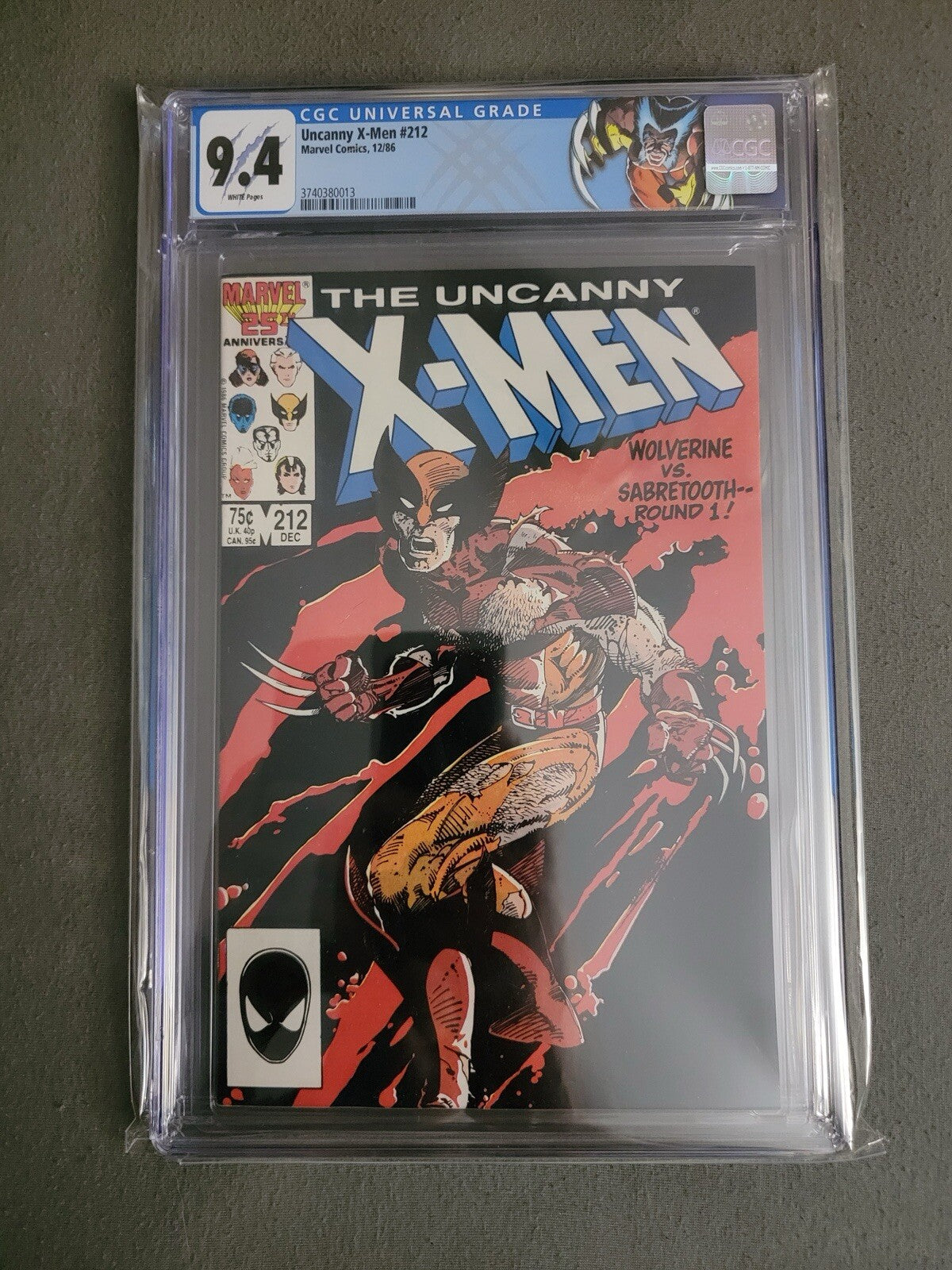 UNCANNY X-MEN #212 Wolverine vs Sabretooth 1986 Marvel CGC 9.4 WP Custom 1