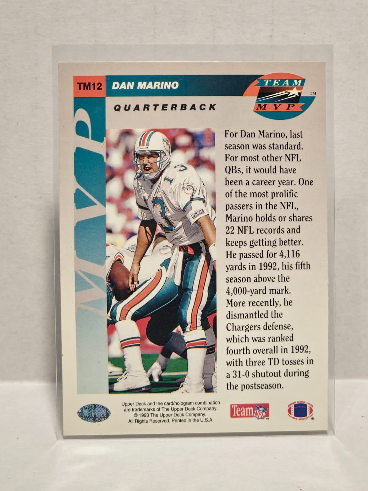 1993 Upper Deck Dan Marino Team MVPs Card #TM12 2