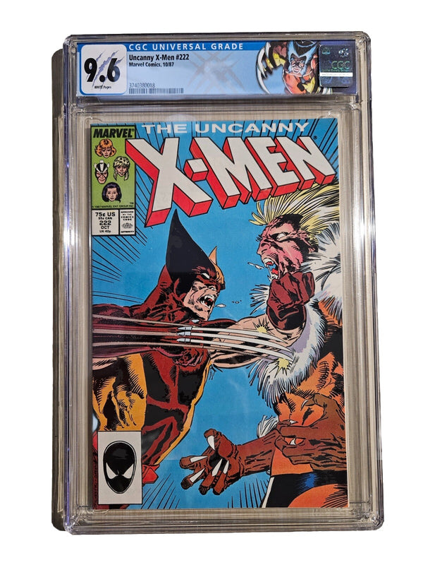 Uncanny X-Men #222 1987 CGC 9.6 WP CUSTOM Label Wolverine VS Sabertooth