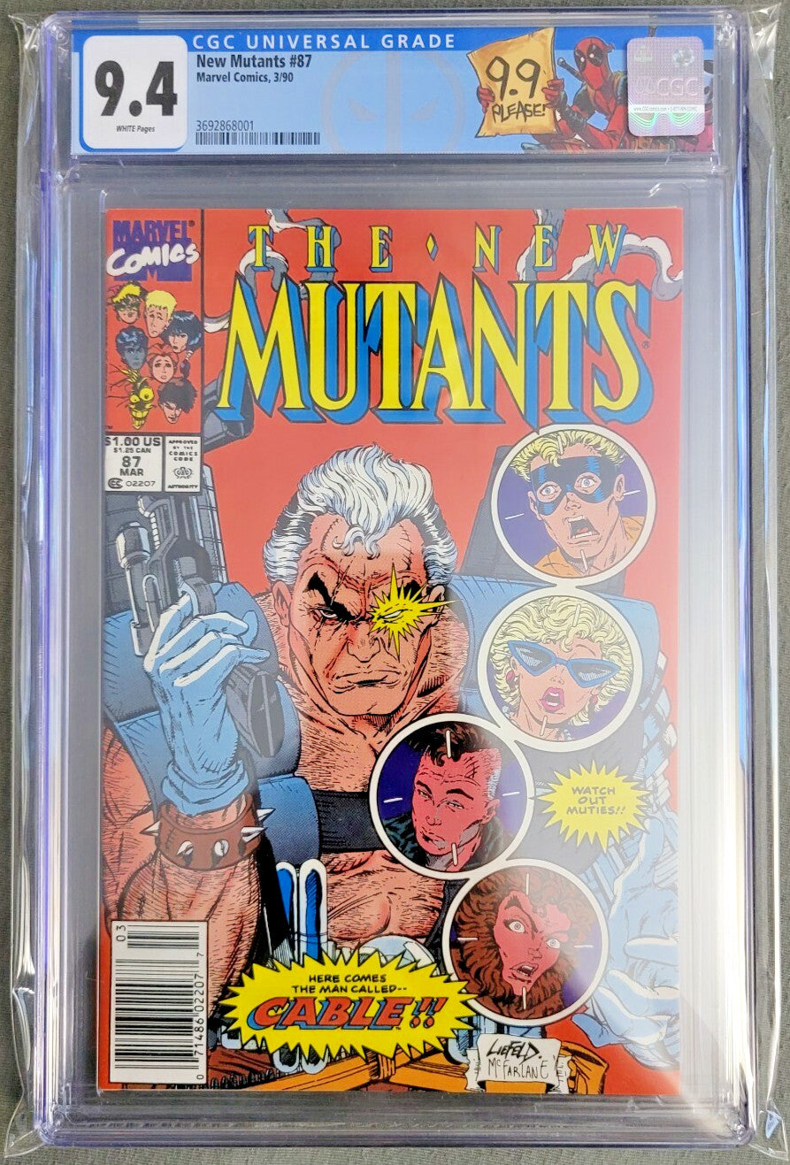 New Mutants #87 1990 1st full app Cable Ret Deadpool 9.9 Label CGC 9.4 Newsstand 1