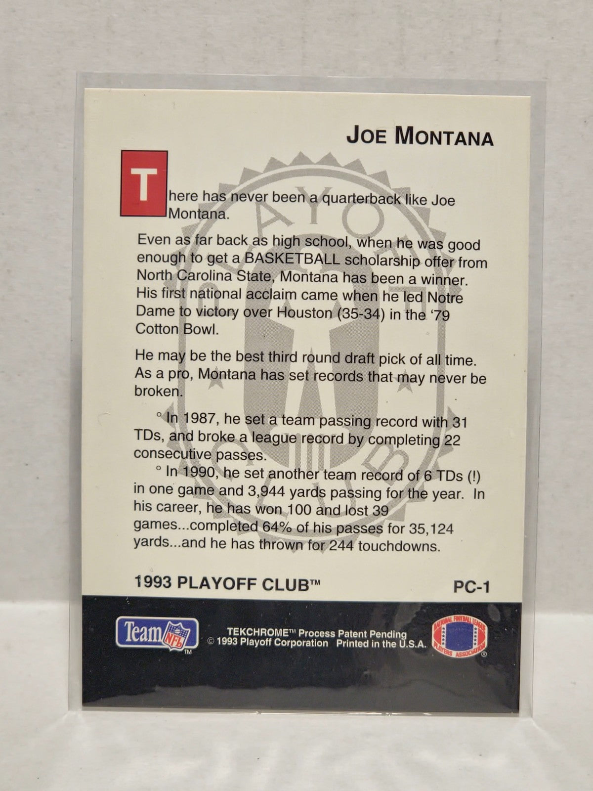 1993 Playoff Club #PC1 Joe Montana 2