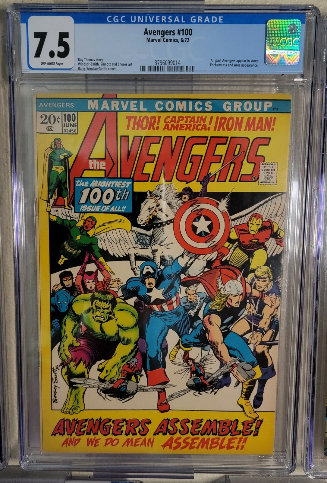 The Avengers 100 CGC 7.5 VF- 1972 Marvel All Past Heroes + Enchantress Ares App 1