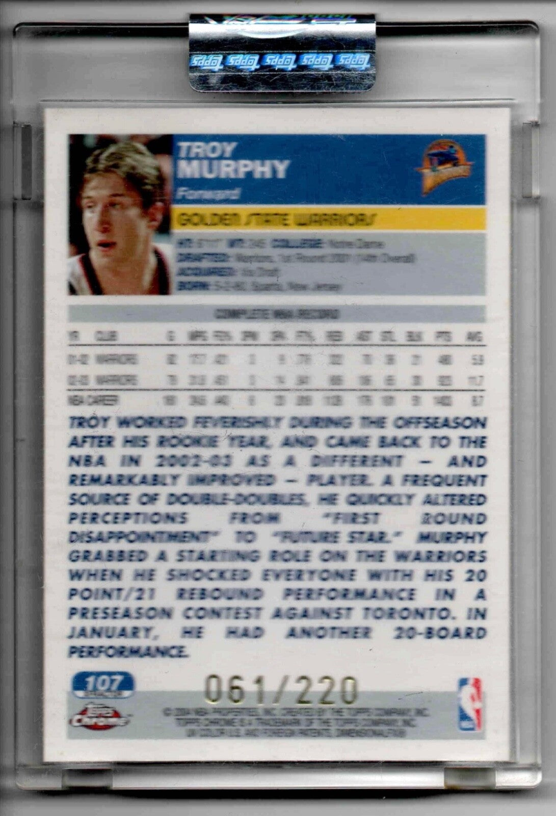 2003-04 Topps Chrome Troy Murphy #107 X-Fractor /220 GOLDEN STATE  Sealed Case 2