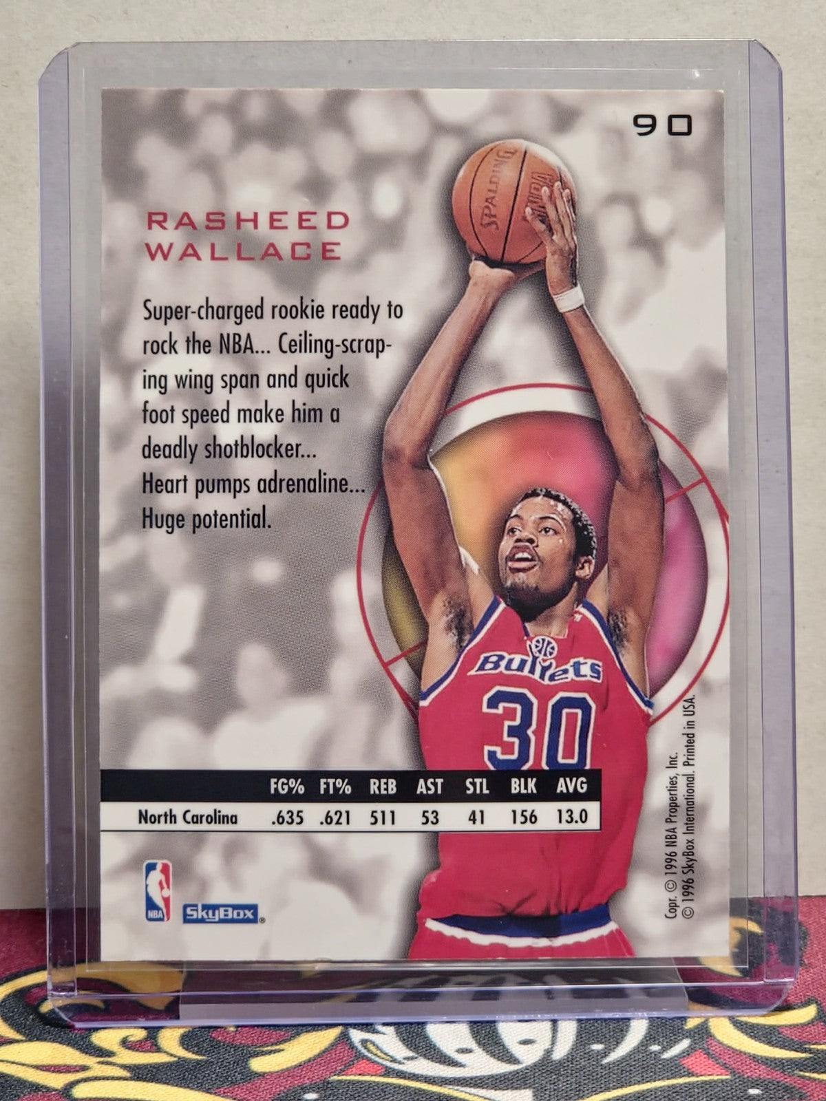 1995-96 SkyBox E-XL #90 Rasheed Wallace Washington Bullets Rookie 2