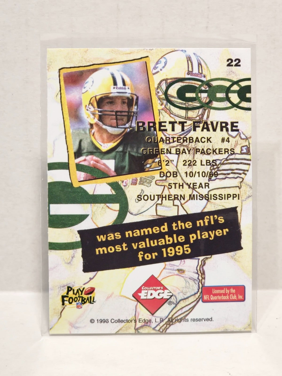 1995 Collector's Edge Nitro Redemption #22 Brett Favre HOF 2