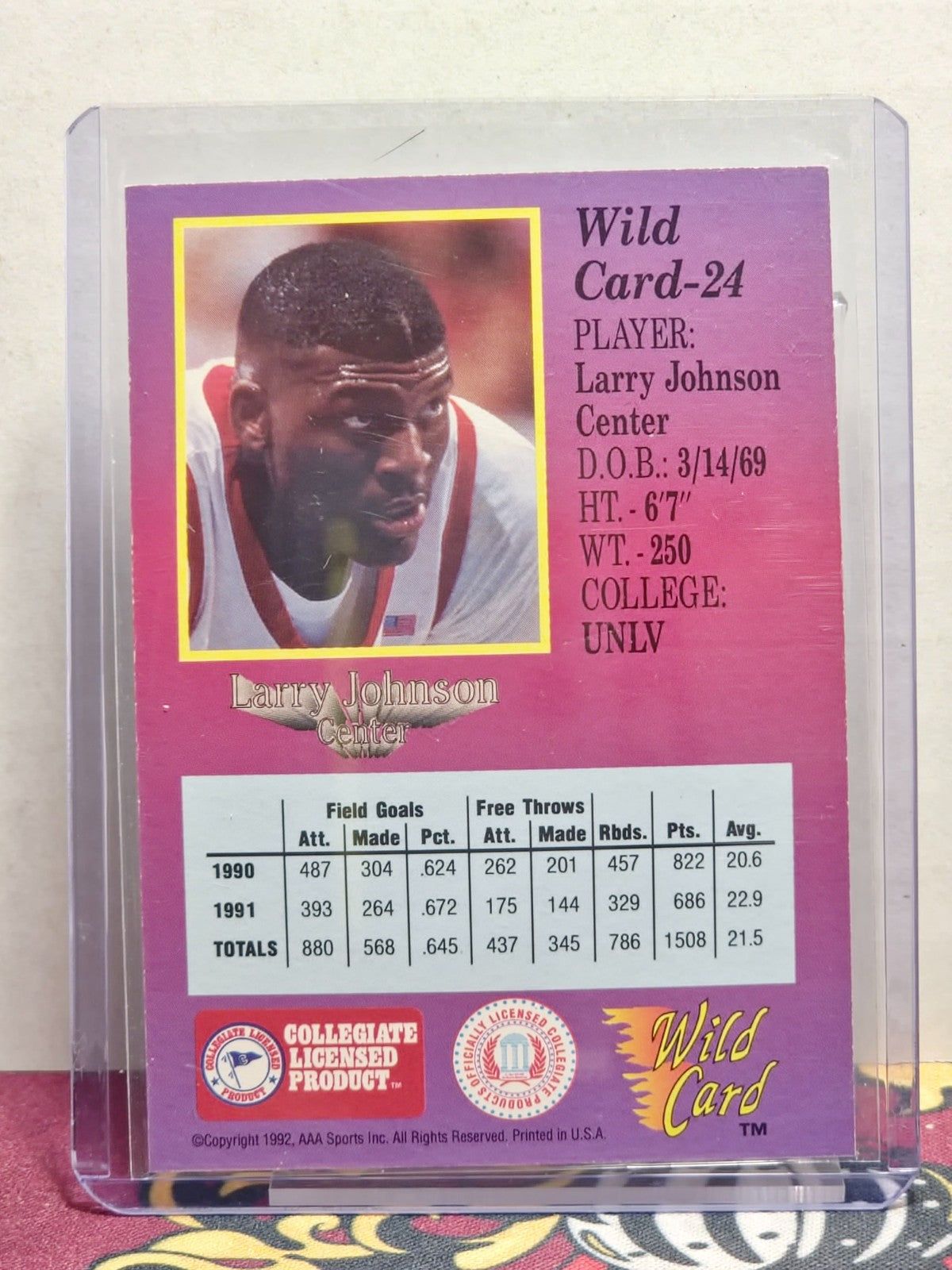 1992 Wild Card Collegiate 20 Stripe Larry Johnson #24 2